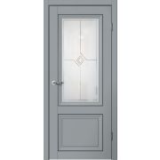 M01 Полотно дверное остекленное 600х2000 Эмалит серый МАТОВОЕ СТЕКЛО РОМБ