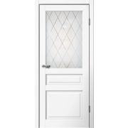 C03 Полотно дверное остекленное 700х2000 Эмалит белый АНГЛИЙСКАЯ РЕШЕТКА