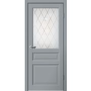 C03 Полотно дверное остекленное 600х2000 Эмалит серый АНГЛИЙСКАЯ РЕШЕТКА