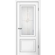 M01 Полотно дверное остекленное 900х2000 Эмалит белый МАТОВОЕ СТЕКЛО РОМБ